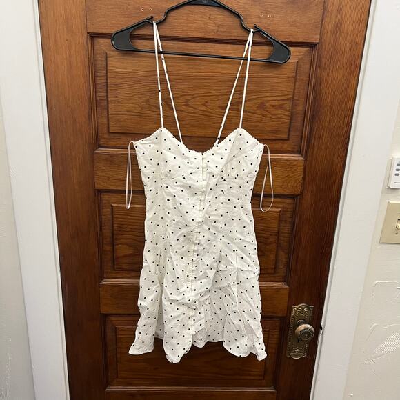 Zara White Polka Dot Dress V Neck Backless High Waist Sleeveless sz M NWT's - Picture 1 of 16